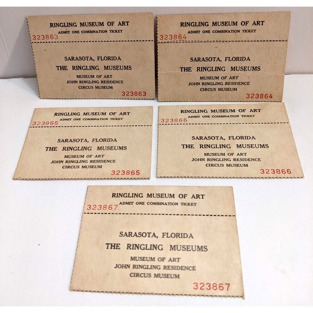 Vintage 1960s Ringling Art Museum Sarasota Tickets Ephemera - Souvenir Only